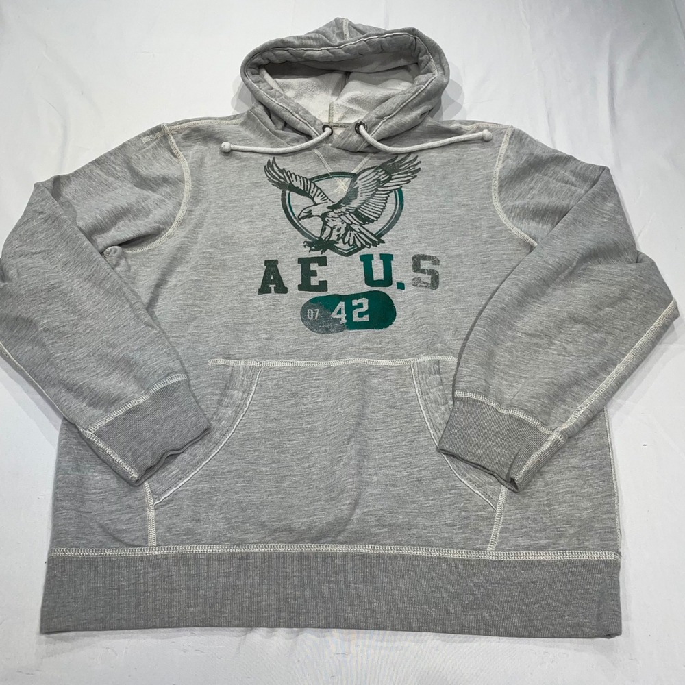 American Eagle Outfitters Mens Gray Vintage Fit‎ Eagle Graphic Hoodie Large